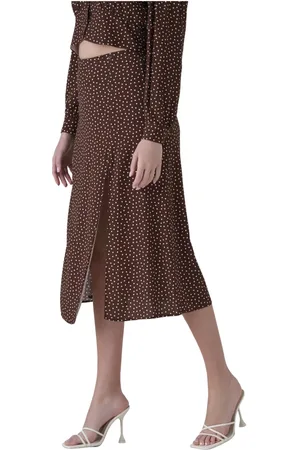 Kocca Rokken, Dames, Bruin, M, Maxi Rok met Polka Dot en Split
