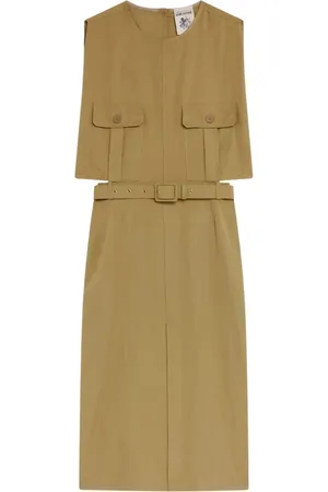 SEMICOUTURE Kleedjes, Dames, Groen, S, Linnen, Linnen Viscose Jurk met Riem