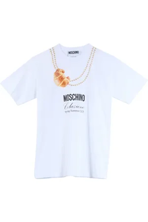 Moschino Tops, Heren, Wit, L, Katoen, Croissant Print Wit Katoenen T-shirt
