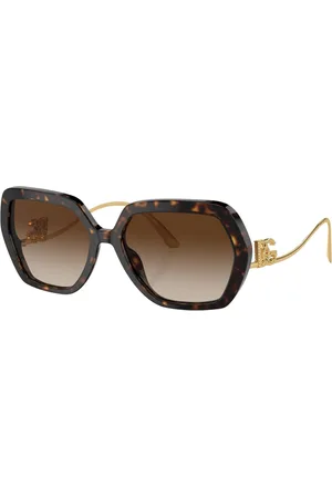 Dolce & Gabbana Accessoires, Dames, Bruin, 58 MM, Havana Gold/ Shaded Zonnebrillen