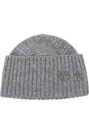 Chiara Ferragni Accessoires, Dames, Grijs, ONE Size, Gebreide geribbelde muts met geborduurd logo