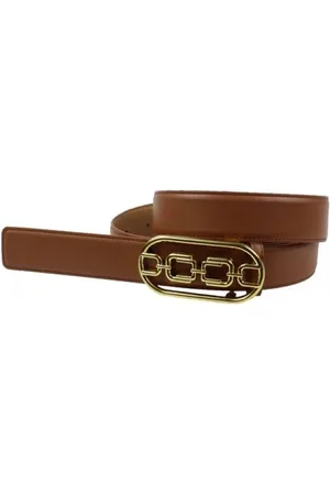 Elisabetta Franchi Accessoires, Dames, Bruin, L, Leer, Smalle Nep Leren Riem