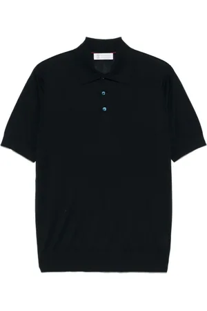 Brunello Cucinelli Tops, Heren, Blauw, L, Blauw Poloshirt Korte Mouw