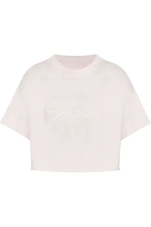 Givenchy Tops, Dames, Roze, XS, Katoen, Roze Geribbelde Crop Top met Logo