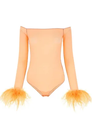 Oseree Tops, Dames, Oranje, S, Peach Mesh Bodysuit
