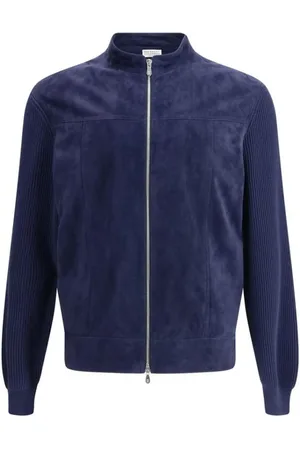 Brunello Cucinelli Jassen, Heren, Blauw, L, Katoen, Luxe Bomberjack met Unieke Materialen