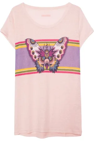 Zadig & Voltaire Tops, Dames, Roze, M, Linnen, Butterfly Graphic Linnen T-Shirt