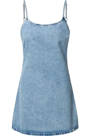 Calvin Klein Kleedjes, Dames, Blauw, L, Katoen, Katoenen Mouwloze Jurk met Logo