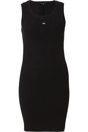 Tommy Hilfiger Kleedjes, Dames, Zwart, XS, Katoen, Katoenen Mouwloze Jurk met Voorlogo