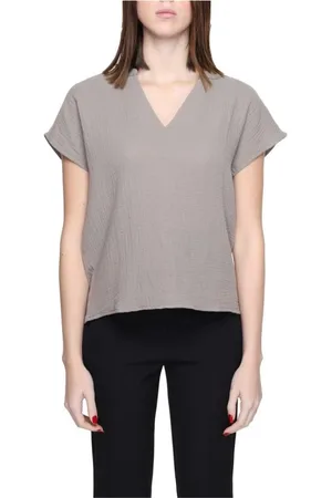 JACQUELINE DE YONG Blouses & Shirts, Dames, Grijs, M, Katoen, Grijze Katoenen V-Hals Blouse