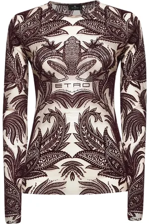 Etro Tops, Dames, Rood, S, Katoen, Crewneck Top met Kikker- en Paisley-Motief