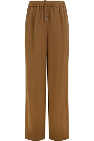 Gucci Broeken, Dames, Bruin, S, Palazzo Stijl Broek met GG Patroon