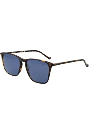 Hackett Accessoires, Heren, Bruin, ONE Size, Bruine Heren Trapezium Zonnebril met Blauwe Lenzen
