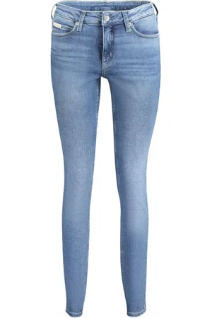 Calvin Klein Jeans, Dames, Blauw, W28 L32, Katoen, Blauwe Skinny Jeans met Gewassen Effect