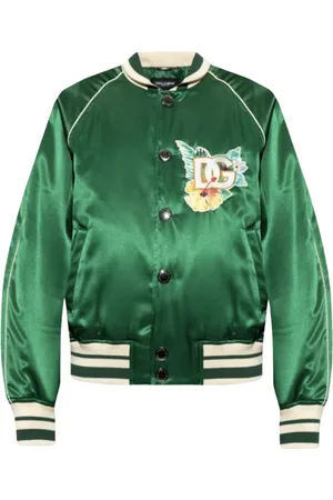 Dolce & Gabbana Jassen, Heren, Groen, L, Polyester, Bloemenprint jas met knoopsluiting