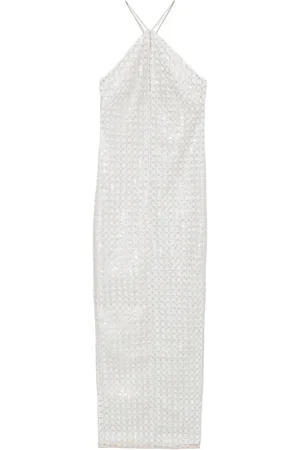 ROTATE Kleedjes, Dames, , S, Polyester, Geborduurde Gekruiste Band Lange Jurk
