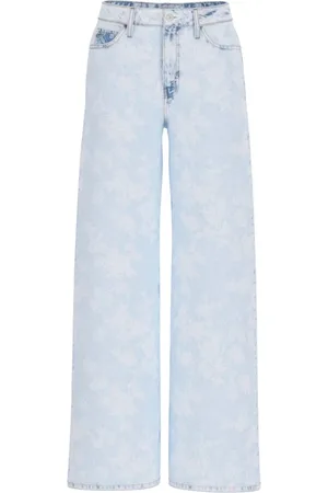 Guess Jeans, Dames, Blauw, W27, Denim, Bloemen Wide Bellflower Jeans voor vrouwen