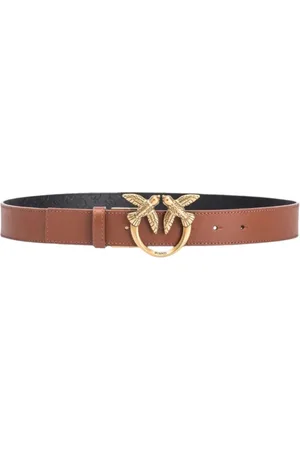 Pinko Accessoires, Dames, Bruin, XS, Omkeerbare leren riem met logogesp
