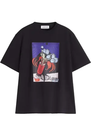 Lanvin Tops, Heren, Zwart, M, Katoen, Vaas Print Grafisch T-shirt