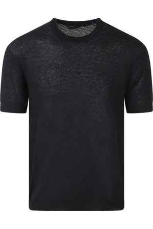 LOW BRAND Tops, Heren, Zwart, M, Katoen, Geometrische Textuur Gebreid T-shirt
