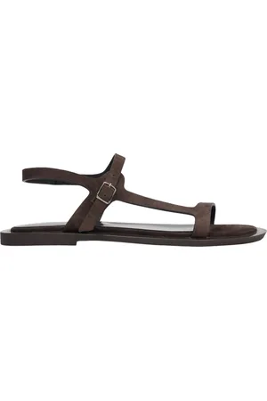 Estro Schoenen, Dames, Bruin, 37 EU, Donkerbruine Veloursandalen voor Dames met Dunne Bandjes
