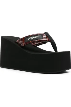 COPERNI Schoenen, Dames, Zwart, 37 EU, Zwarte Croco Sleehak Sandalen met Logo