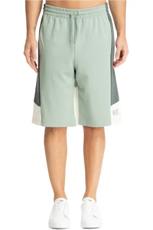 EA7 Korte broeken, Heren, Groen, M, Katoen, Multicolor Trekkoord Track Shorts met Elastische Taille