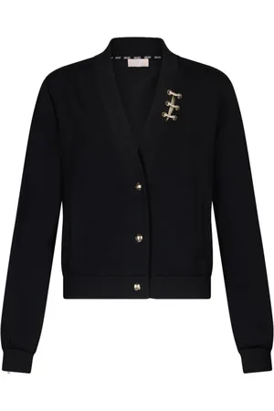 Liu Jo Truien, Dames, Zwart, M, Polyester, Zwarte trui met juweel uitsparingen