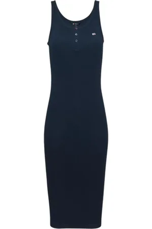 Tommy Hilfiger Kleedjes, Dames, Blauw, S, Katoen, Mouwloze katoenen jurk met logo