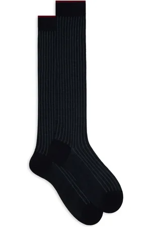 Gallo Ondergoed, Heren, Veelkleurig, S, Katoen, Lange heren sokken van wol en katoen in blauw met ribbel