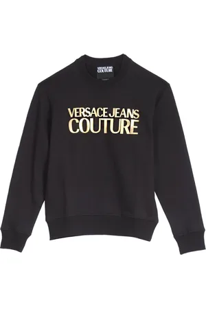 VERSACE Sweatshirts & Hoodies, Heren, Zwart, S, Katoen, Zwarte Logo Katoenen Sweatshirt Regular Fit