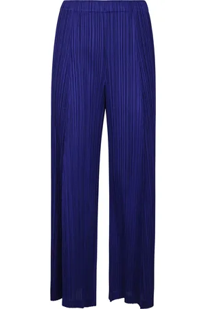 Issey Miyake Broeken, Dames, Blauw, XL, Wijde broek met dikkere onderkant