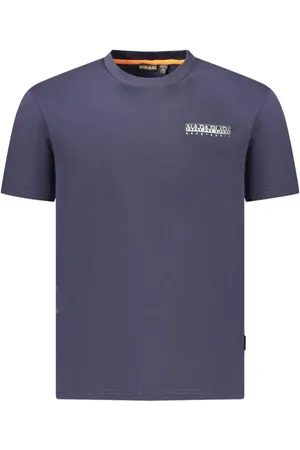 Napapijri Tops, Heren, Blauw, S, Katoen, T-shirt met opvallende print en ronde hals van katoen