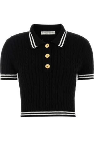 Alessandra Rich Tops, Dames, Zwart, S, Katoen, Katoenmix Gebreide Polo