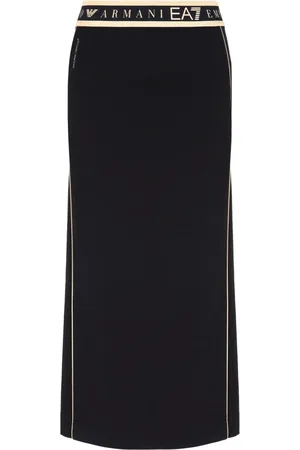 Emporio Armani Rokken, Dames, Zwart, M, Zwarte Lange Rok met Logodetail