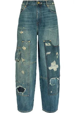 Ganni Jeans, Dames, Blauw, W25, Denim, Blauwe Distressed Denim Wide Leg Jeans