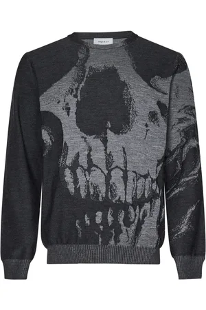 Alexander McQueen Truien, Heren, Zwart, S, Wol, Skull Intarsia Wollen Trui Zwart