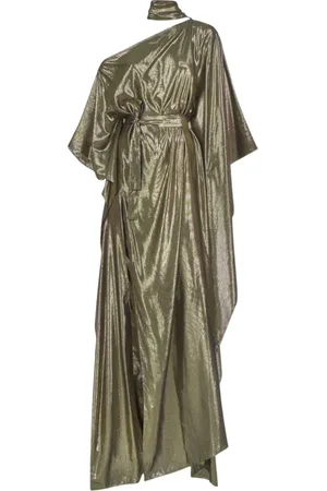 ‎Taller Marmo‎ Kleedjes, Dames, Geel, ONE Size, Gouden One-Shoulder Jurk met Sjaal Detailing
