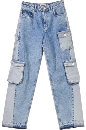 Moschino Jeans, Dames, Blauw, W30, Denim, Cargo Denim Jeans Wide Leg
