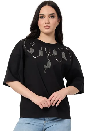JIJIL Tops, Dames, Zwart, M, Katoen, Zwarte T-shirts en Polos met Strass Patroon