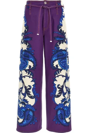 Etro Jeans, Dames, Veelkleurig, W27, Hoge taille wijde pijp bedrukte jeans
