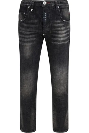 Philipp Plein Jeans, Heren, Zwart, W32, Katoen, Logo Skinny Jeans Monogram Patch