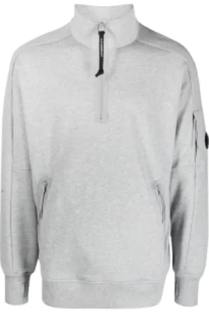 C.P. Company Sweatshirts & Hoodies, Heren, Grijs, XL, Grijze Melange Diagonaal Verhoogde Fleece Sweatshirt
