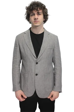 Liu Jo Jassen, Heren, Blauw, M, Linnen, Linnen blazer jasje met knopen