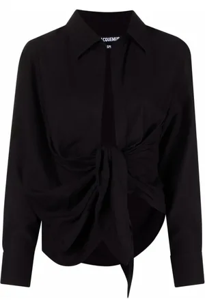Jacquemus Blouses & Shirts, Dames, Zwart, S, Zwarte Gedrapeerde Knoopdetail Shirt