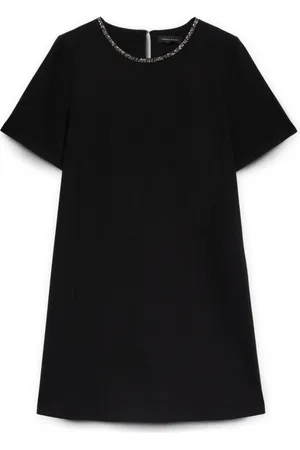 Fiorella rubino Kleedjes, Dames, Zwart, 4Xl, Korte jurk met geborduurde halslijn