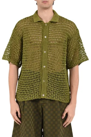 BONSAI Overhemden, Heren, Groen, XL, Katoen, Katoenen Oversized Shirt met Voorknoopsluiting