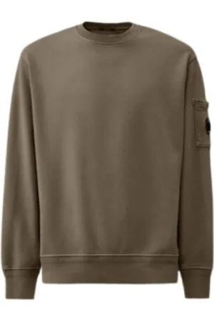 C.P. Company Sweatshirts & Hoodies, Heren, Bruin, L, Katoen, Diagonaal Geborsteld Katoenen Crew Neck Sweatshirt