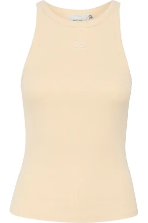 Gestuz Tops, Dames, Geel, M, Logo Tank Top Boter Geel