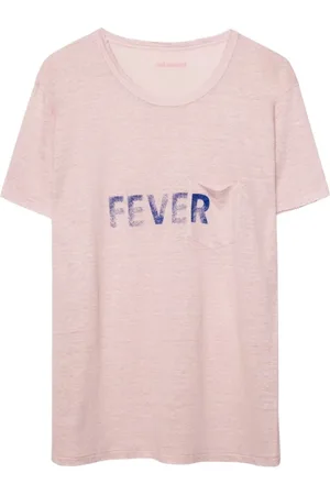 Zadig & Voltaire Tops, Dames, Roze, L, Linnen, Roze Linnen T-shirt met `Fever` Logo